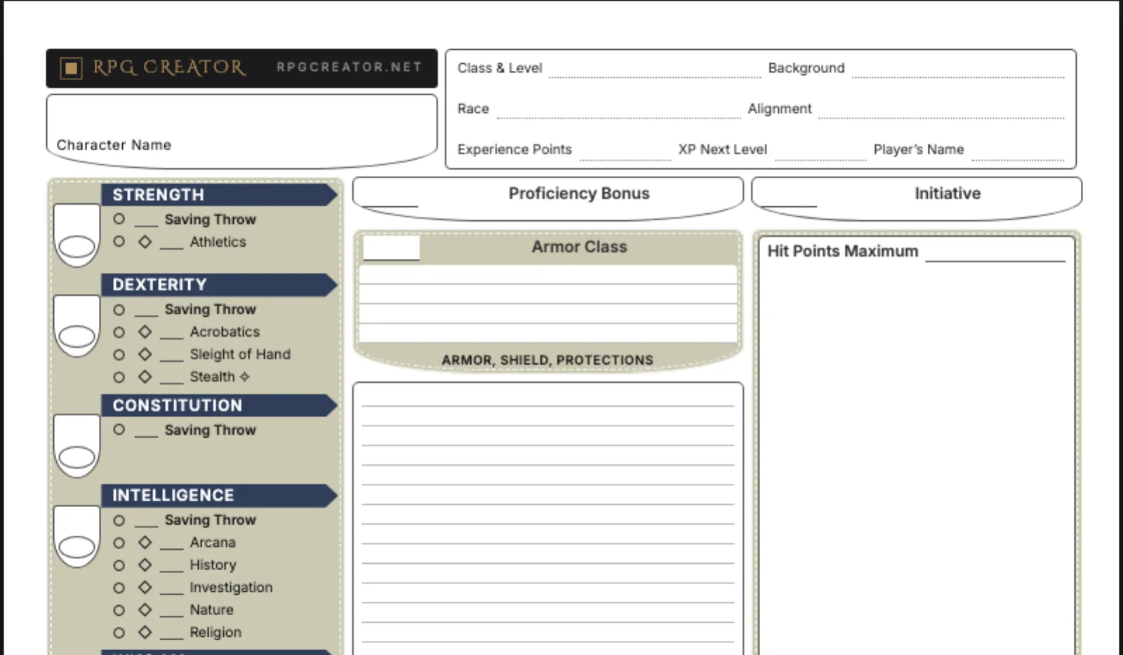The four-page character sheet